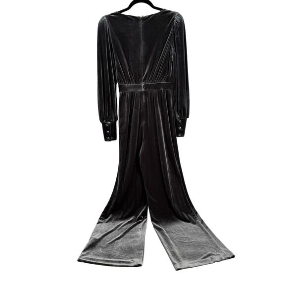 Eliza J Wrap Draped Look‎ Long Sleeves V-neck Velvet Jumpsuit Gray Size 0 - Picture 5 of 12